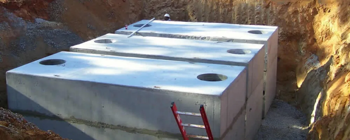 Septic tank installation site with a newly placed concrete tank in Billings, MT